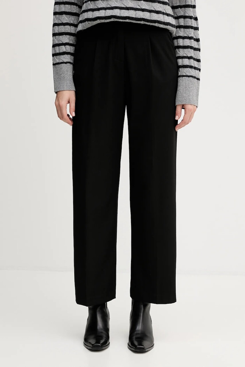 Nohavice United Colors of Benetton čierna farba, široké, vysoký pás, 4QIKDF0AC