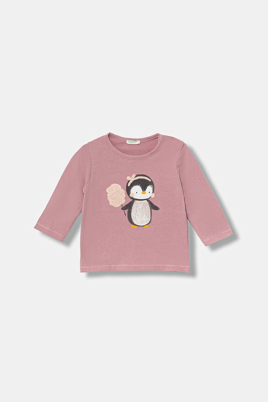 Detské bavlnené tričko s dlhým rukávom United Colors of Benetton ružová farba, 3ATNA106U