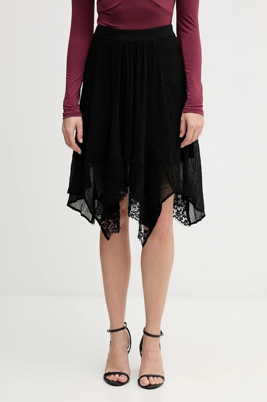 Sukňa Sisley čierna farba, midi, áčkový strih, 40RBL002Y