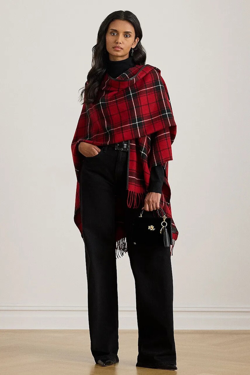 Pončo s prímesou vlny Lauren Ralph Lauren bordová farba, ľahké, 454960130