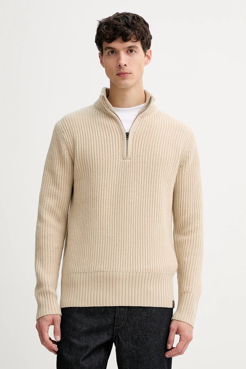Sveter s prímesou vlny G-Star béžová farba, hrejivý, s polorolákom, D23938.E212