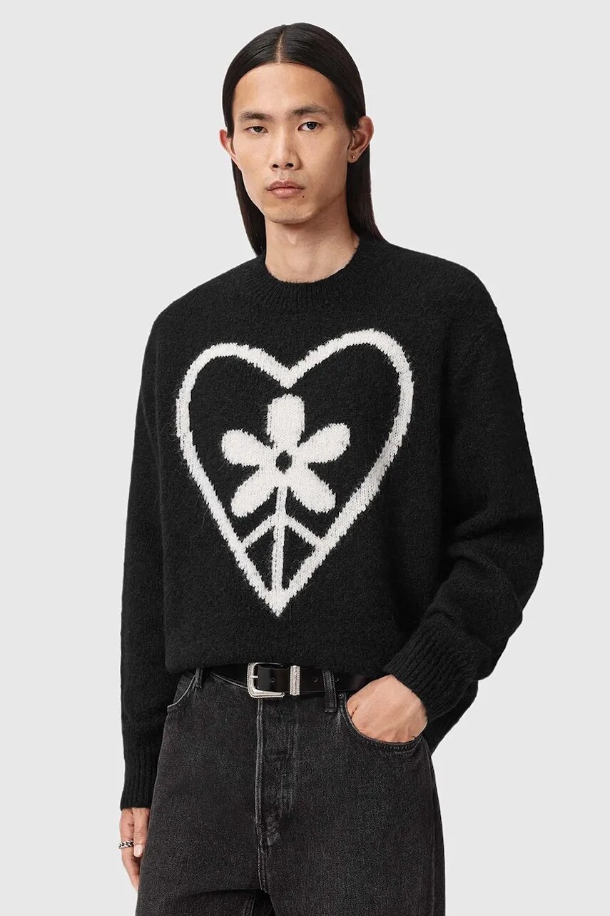 Sveter s prímesou vlny AllSaints čierna farba, M042KD