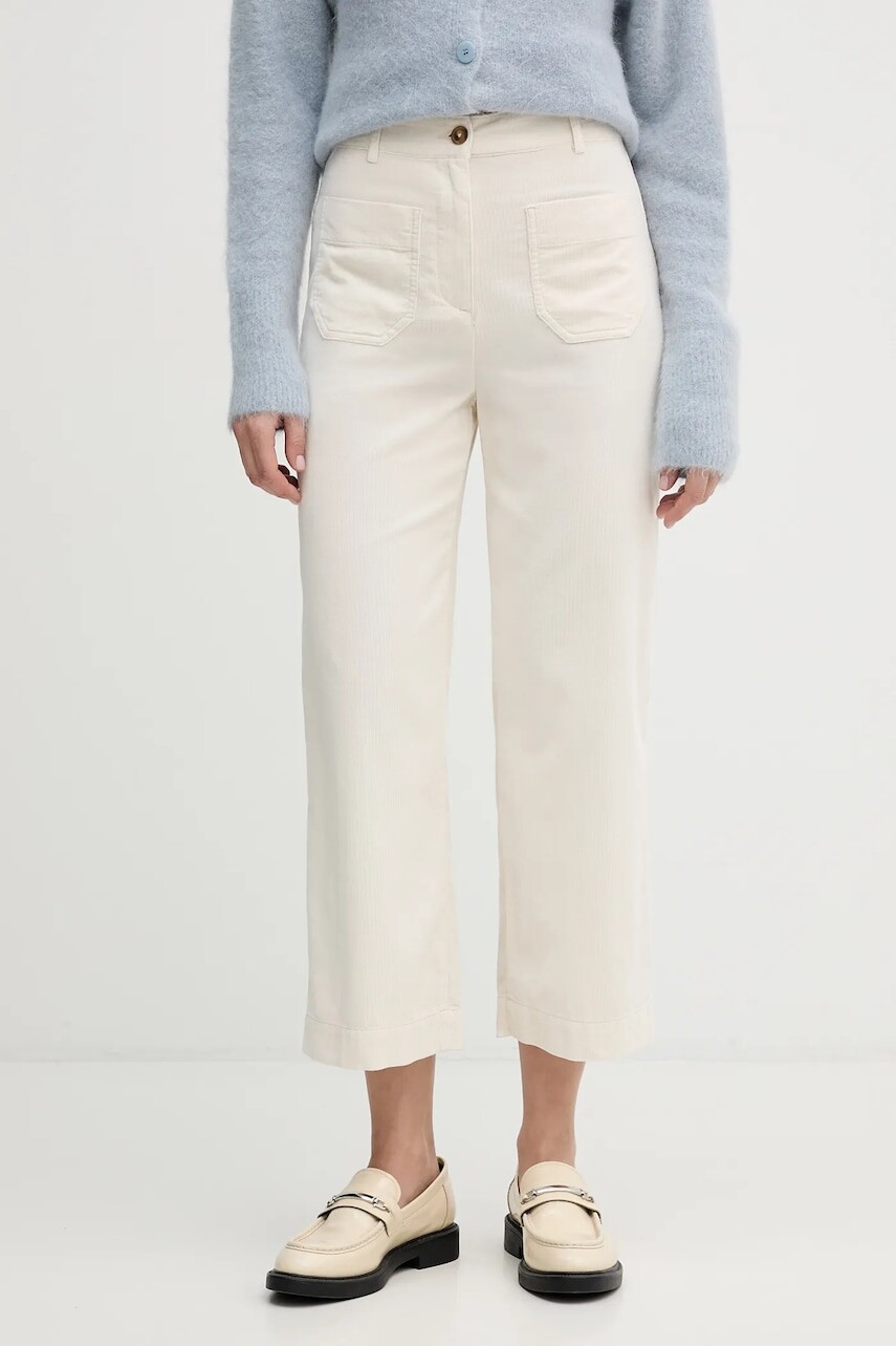 Bavlnené nohavice United Colors of Benetton béžová farba, rovný strih, vysoký pás, 494BDE02I