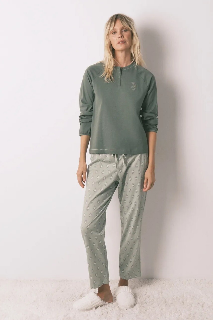 Bavlnená pyžamová súprava women'secret zelená farba, bavlnené, 3592466