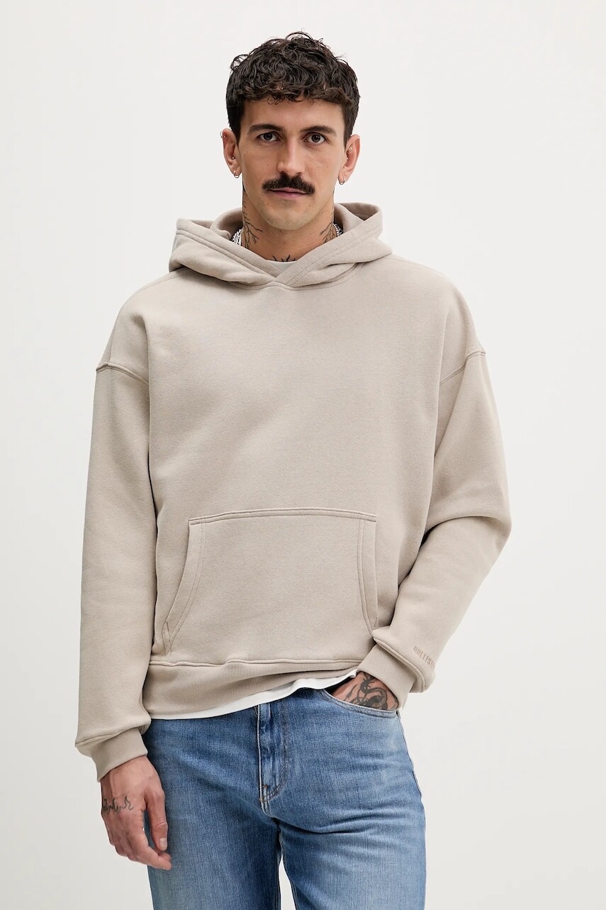 Mikina Hollister Co. béžová farba, s kapucňou, jednofarebná, KI322-5147-400