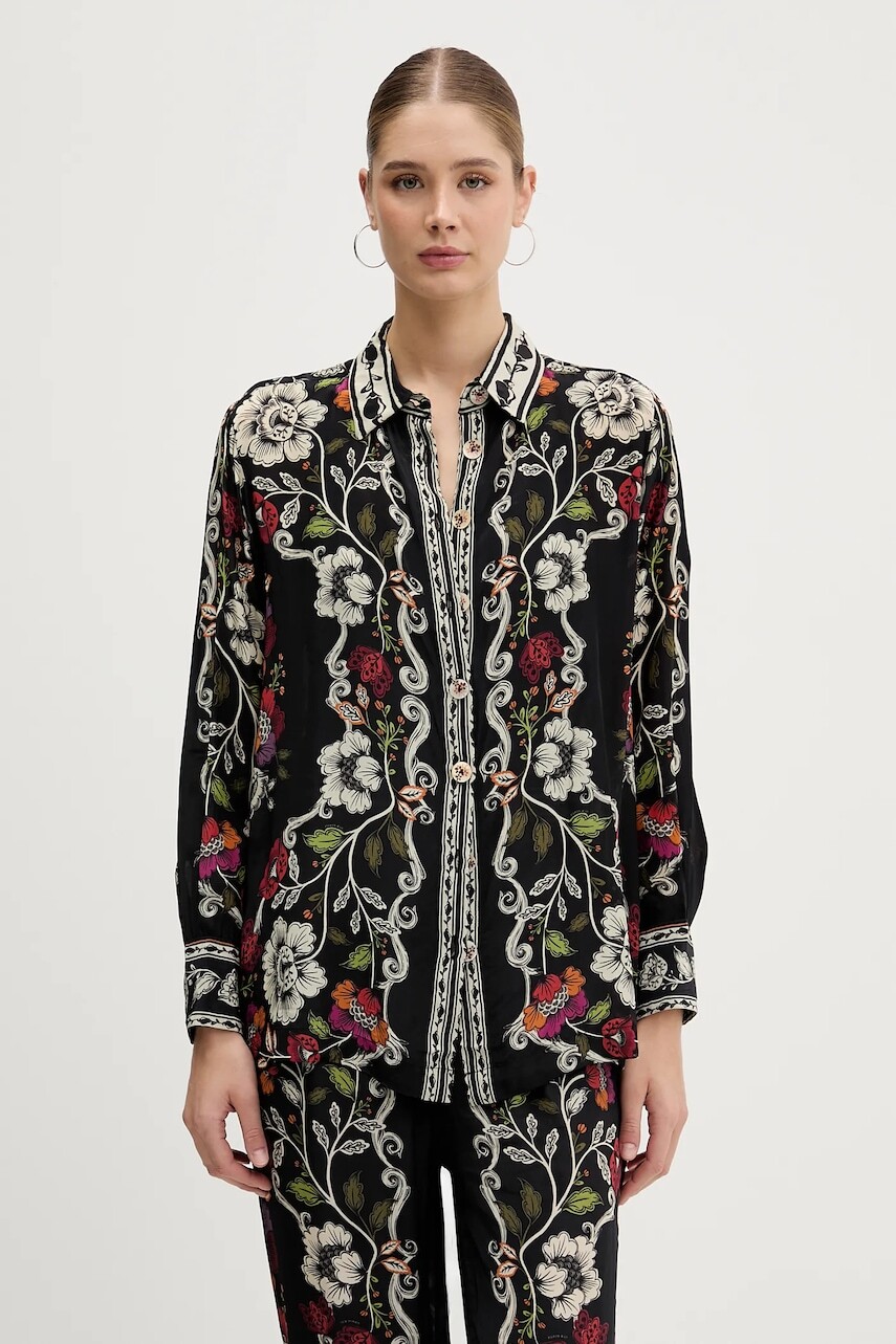 Košeľa Farm Rio čierna farba, voľný strih, s klasickým golierom, 350099