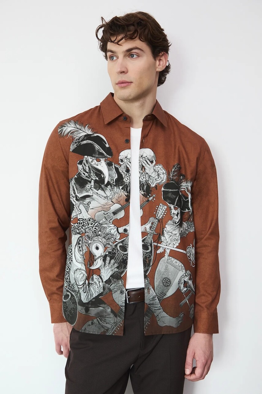 Košeľa Medicine hnedá farba, regular, s klasickým golierom