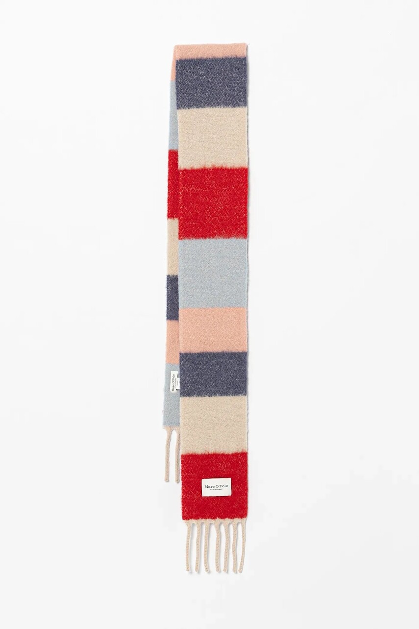 Šál s prímesou vlny Marc O'Polo béžová farba, vzorovaný, 600803002053