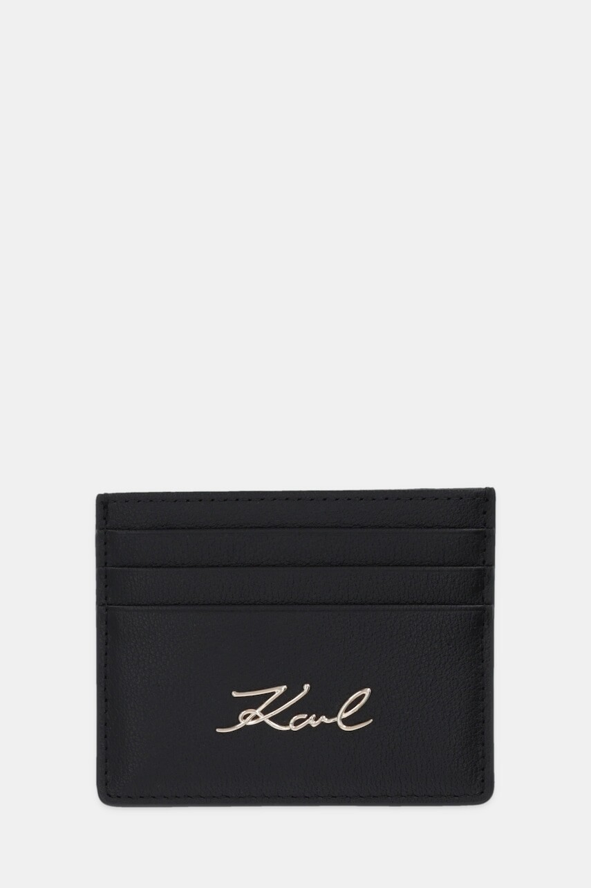Kožené puzdro na karty Karl Lagerfeld K/SIGNATURE čierna farba, B1W32034