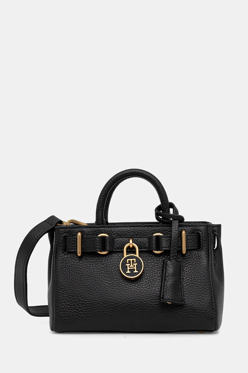 Kožená kabelka Tommy Hilfiger čierna farba, AW0AW18167