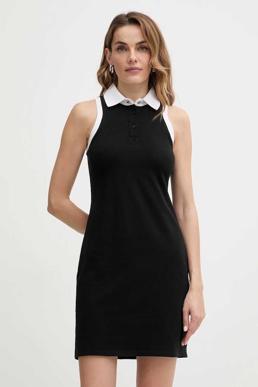 Bavlnené šaty Karl Lagerfeld IKON čierna farba, mini, rovný strih, B1W13032