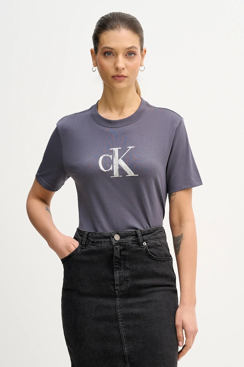 Bavlnené tričko Calvin Klein Jeans dámske, šedá farba, LV044E215G