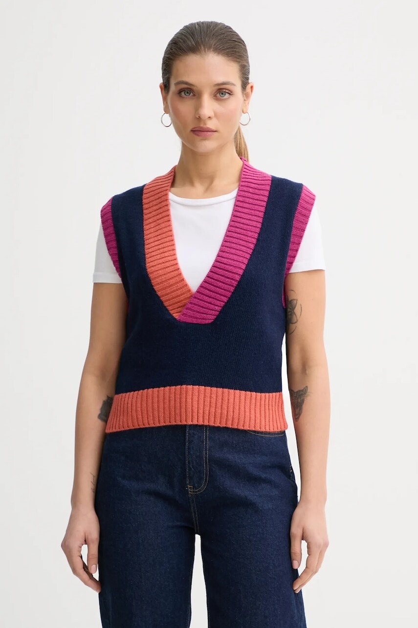 Vesta s prímesou vlny United Colors of Benetton tmavomodrá farba, 16YCE403M