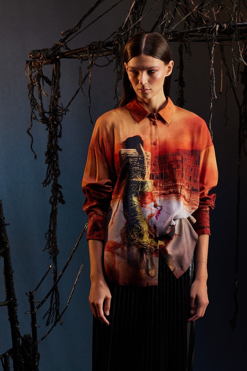 Košeľa Medicine hnedá farba, voľný strih, s klasickým golierom