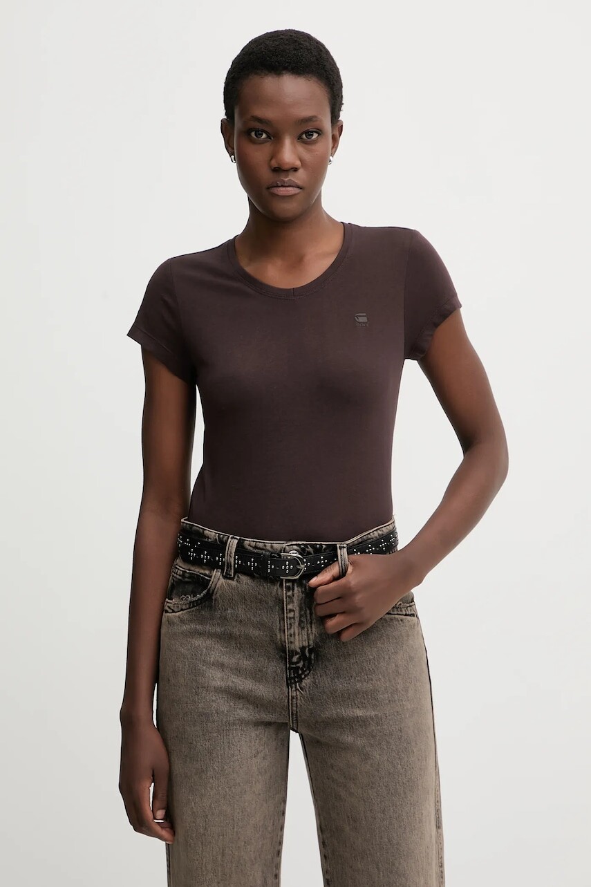 Bavlnené tričko G-Star dámske, hnedá farba, D24533-4107