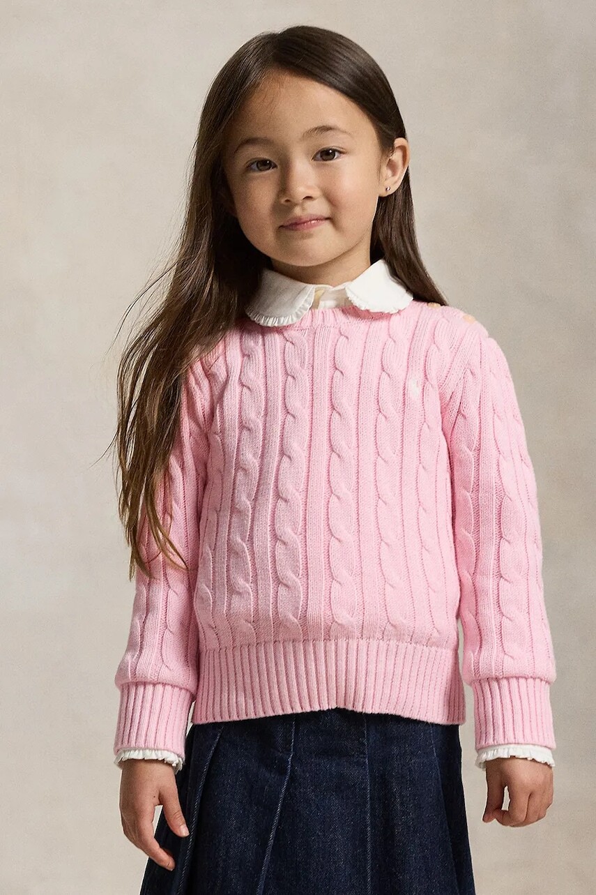 Detský bavlnený sveter Polo Ralph Lauren ružová farba, ľahký, 312901316010