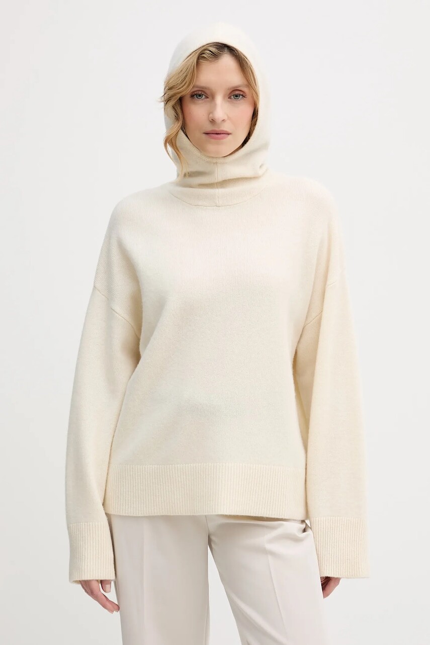 Vlnený sveter Barbour béžová farba, s rolákom, LKN1705