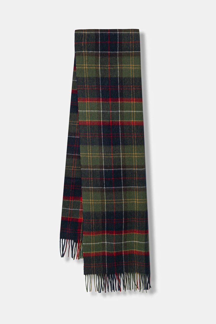 Vlnený šál Barbour zelená farba, vzorovaný, USC0387