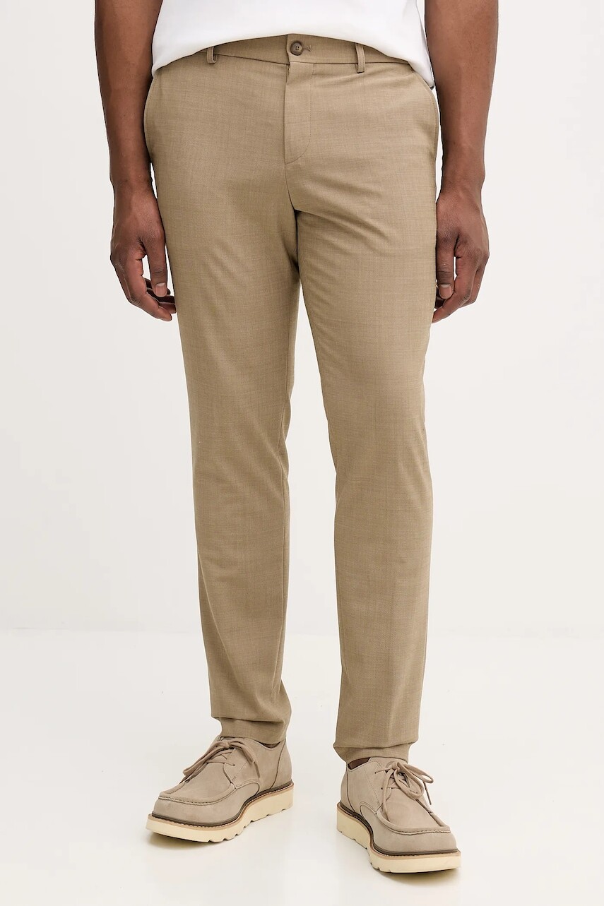 Nohavice s prímesou vlny BOSS béžová farba, rovný strih, 50556758