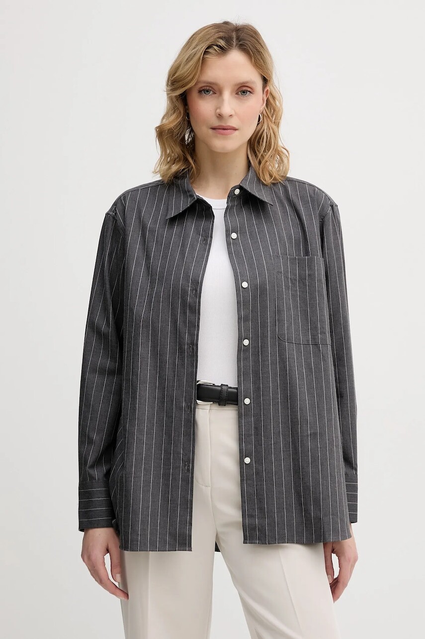 Bavlnená košeľa Tommy Hilfiger šedá farba, regular, s klasickým golierom, WW0WW46851