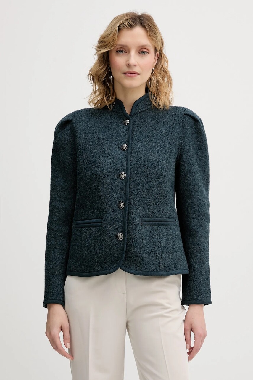 Vlnená bunda Hoss Intropia tyrkysová farba, prechodná, 5432677