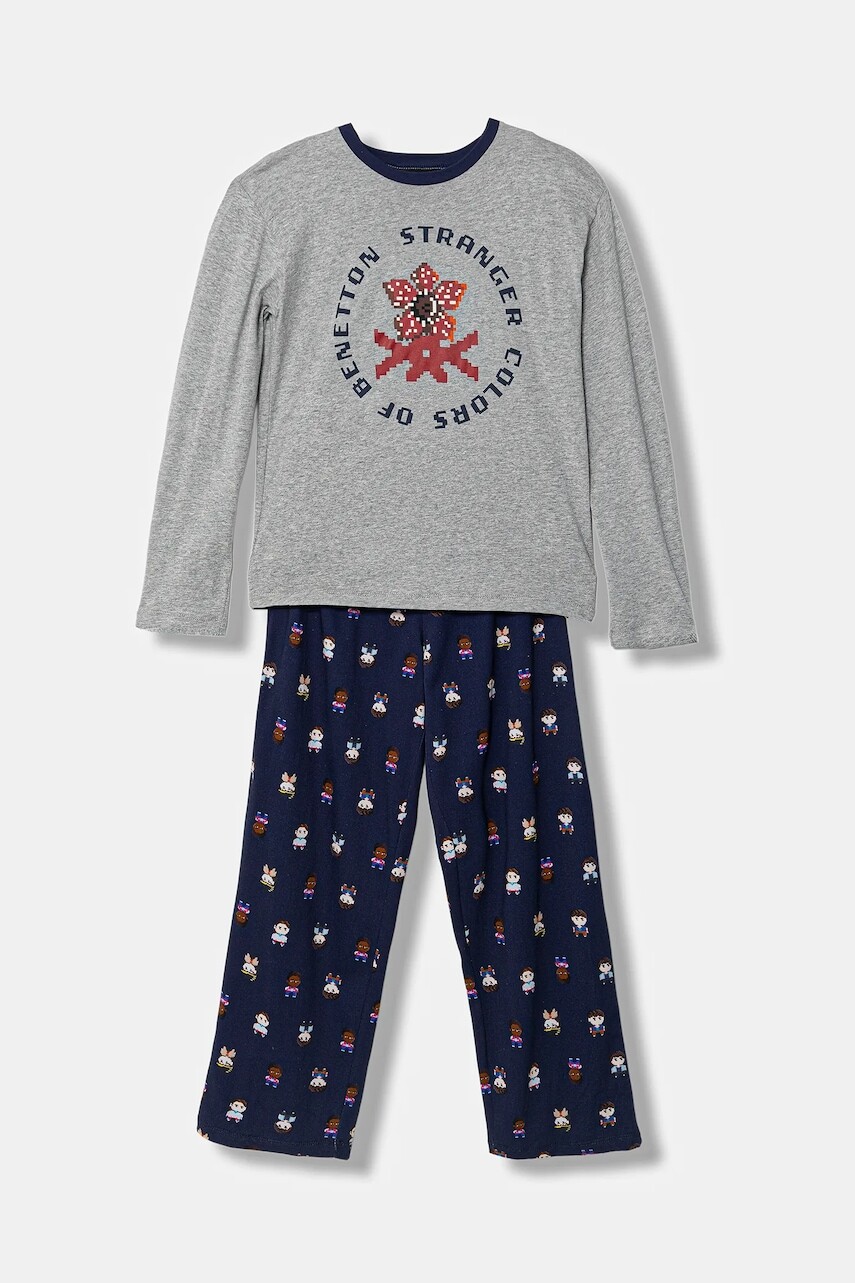 Detské bavlnené pyžamo United Colors of Benetton šedá farba, vzorované, 30960P09I