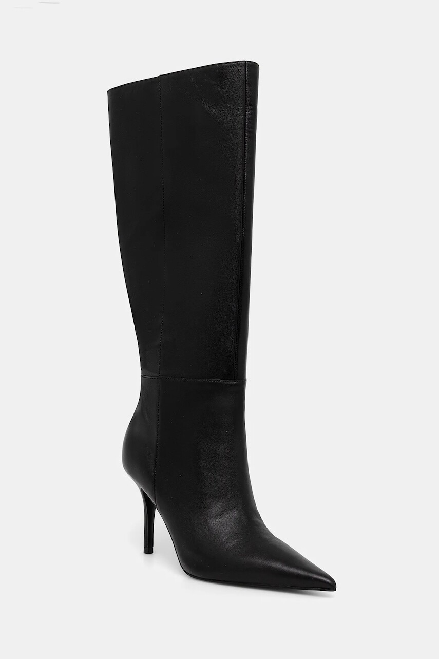 Kožené čižmy Guess GRESSA čierna farba, na vysokom podpätku, FLFGRS LEA11