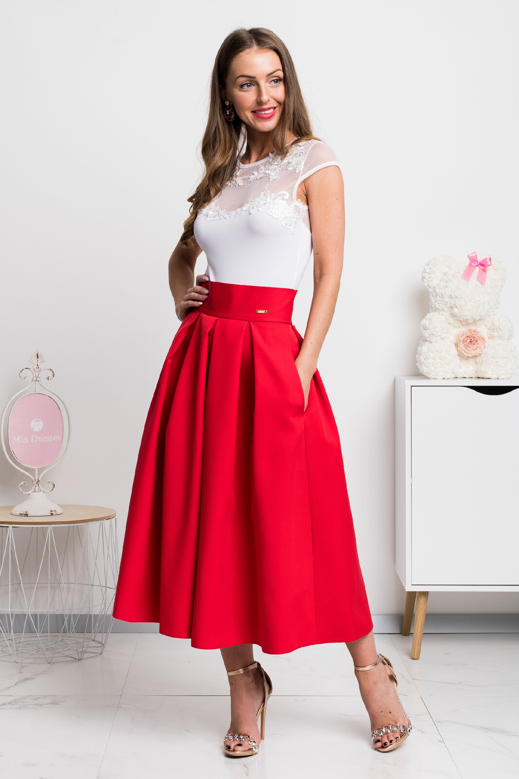 Parisse Červená áčková midi sukňa Veľkosť: XS