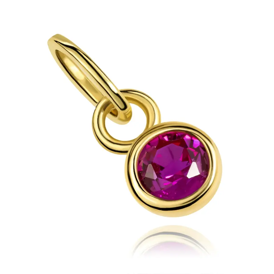 Zlatý prívesok 9K s ružovo-fialovým zirkónom v hladkom leme