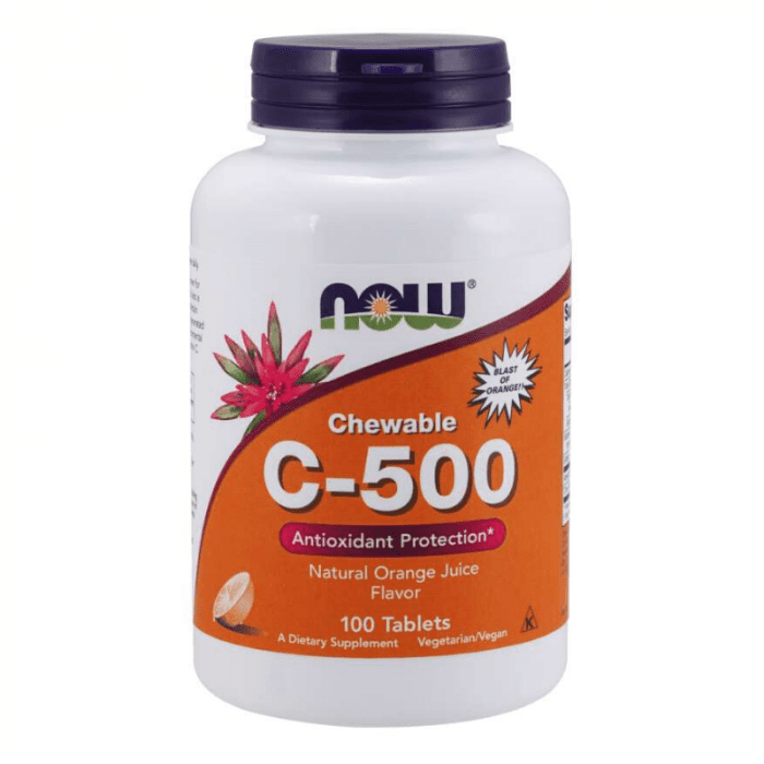 NOW Foods Vitamín C 500 mg tablety na cmúľanie pomaranč