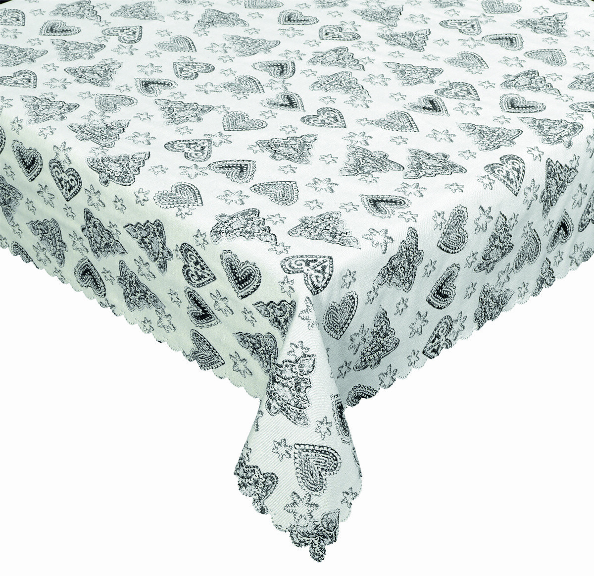 Obrus gobelinový vianočný, Stromček a srdiečka, šedý