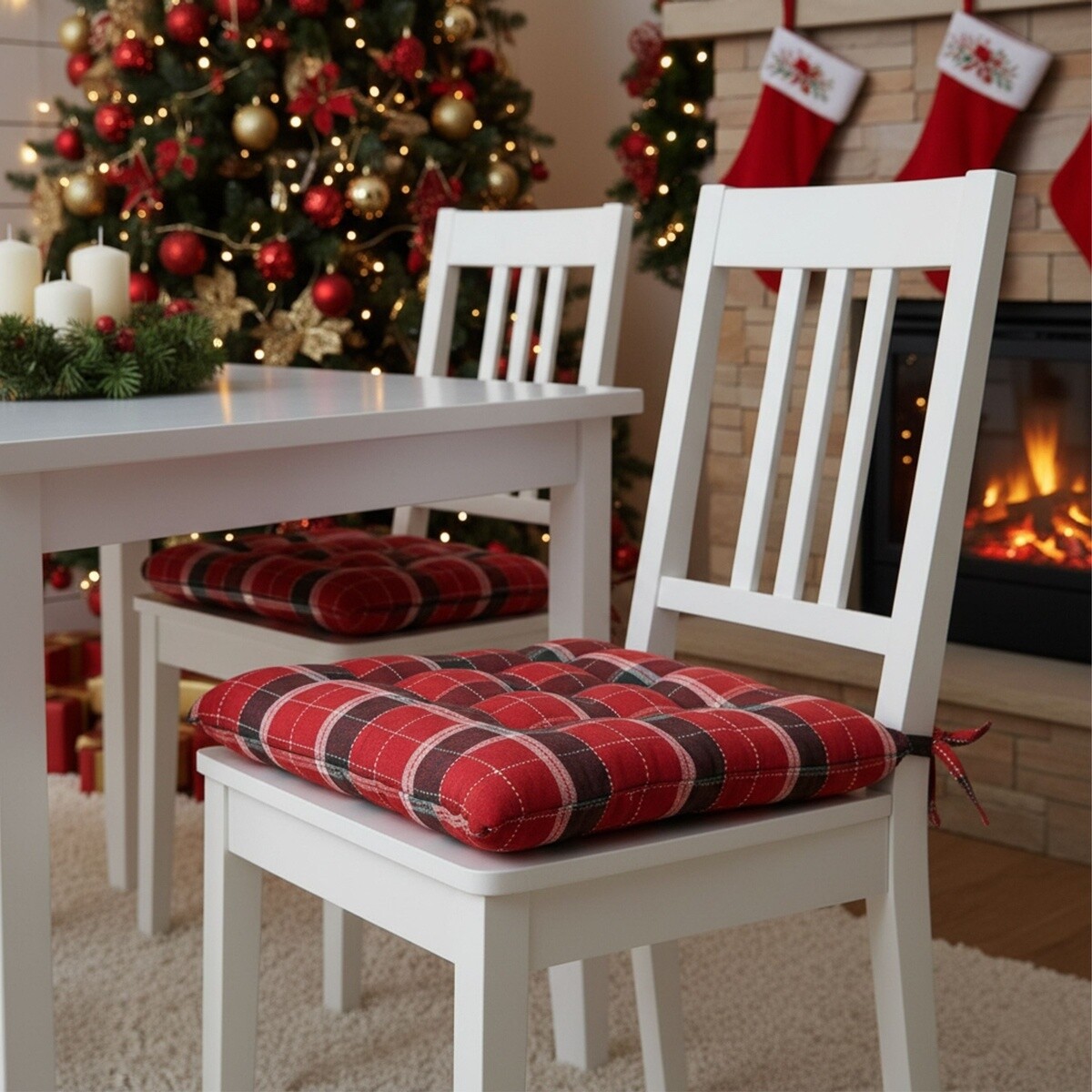 Podsedák na stoličku, Horské červené káro, 40 x 40 cm