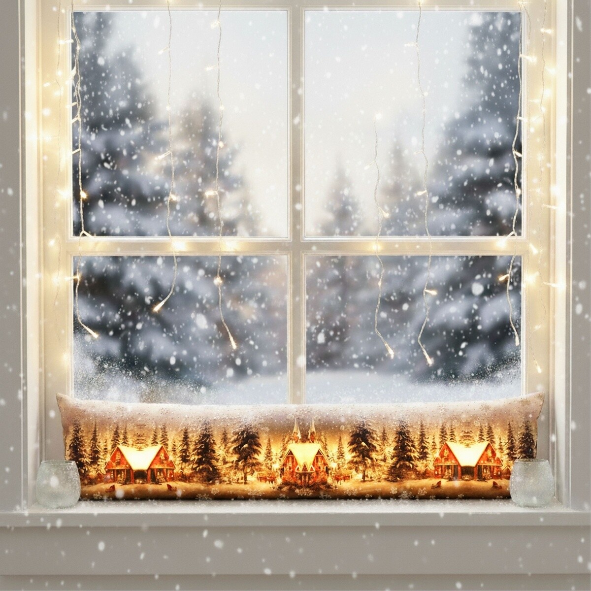 Oknenná vianočná svietiaca dekorácia, Chalúpky