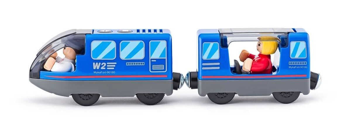 Osobný vlak s vodičom a cestujúcim na batérie