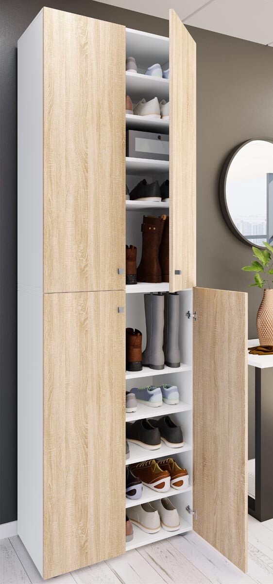 Skriňa na topánky Lona 2XL s 10 priehradkami, otočné dvere, biela