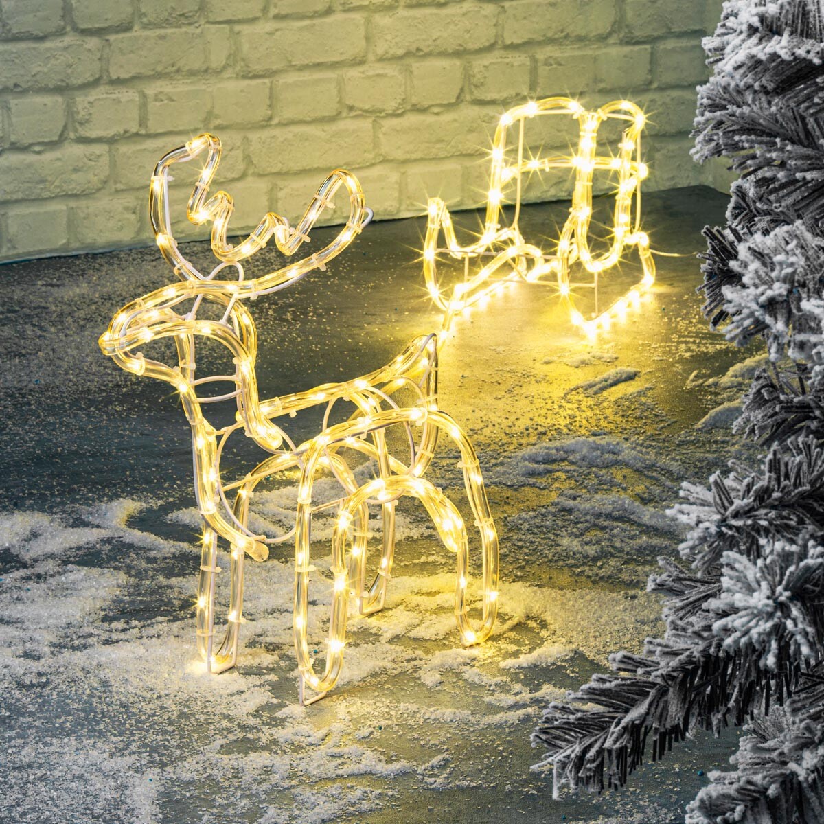 LED vianočný sob a sane, teplá biela