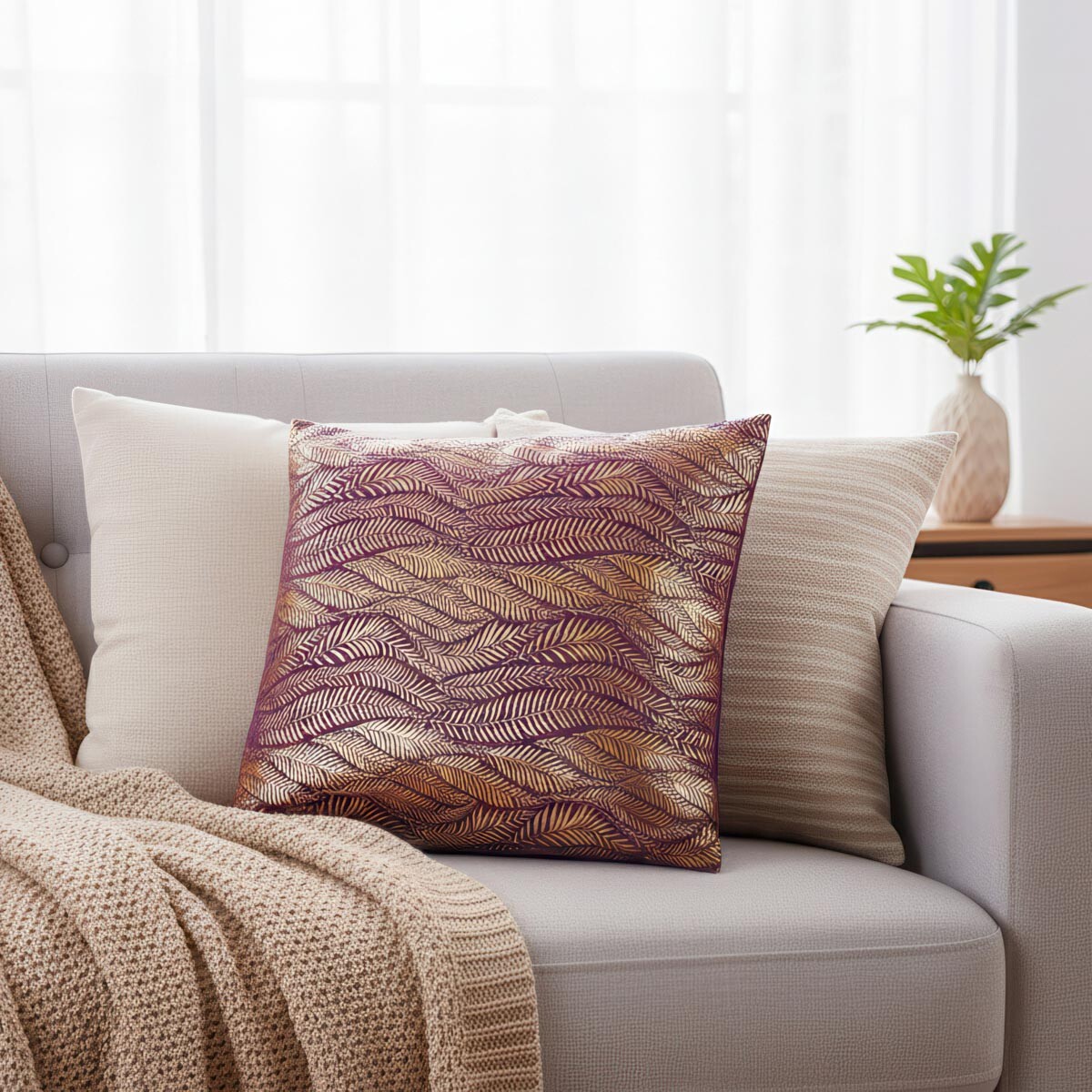 Dekoračný vankúš Gold Velvet, 45 x 45 cm, fialovo-zlatý