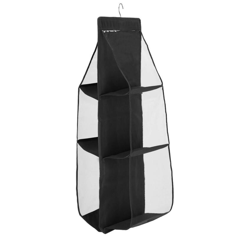 Závesný organizér do šatníka - 6 políc - čierny