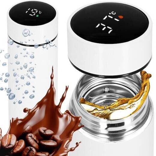 Termoska s ukazovateľom teploty - nerez - 500 ml - biela