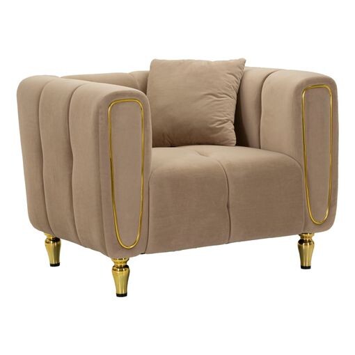 Designové sametové křeslo Alma šedobéžové/zlaté