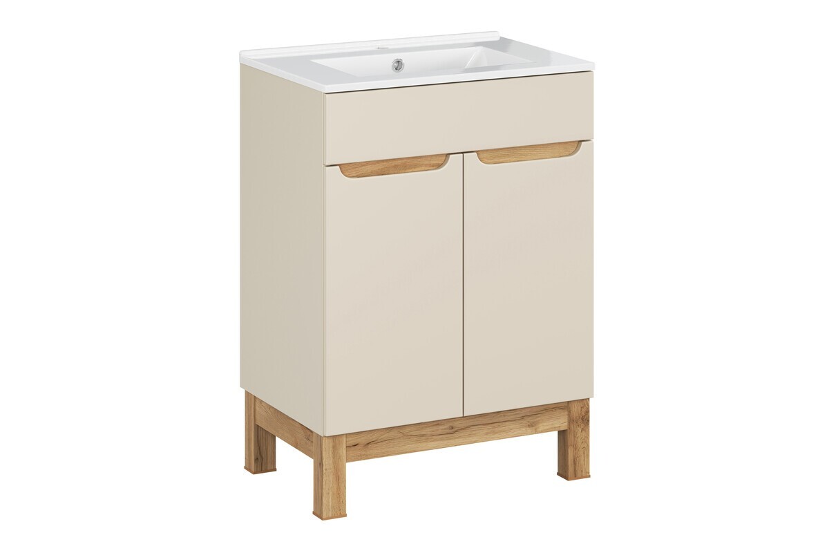 Koupelnová skříňka Bali Lava se zápustným umyvadlem 60 cm kašmírová/dub wotan