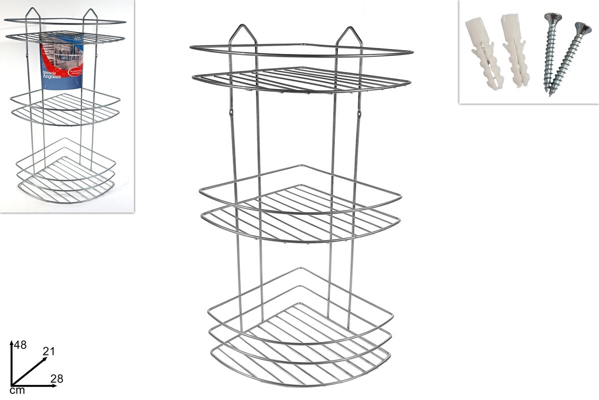 MAKRO - Polička rohová 3 poschodová, pochrómovaná, výška 48,5cm