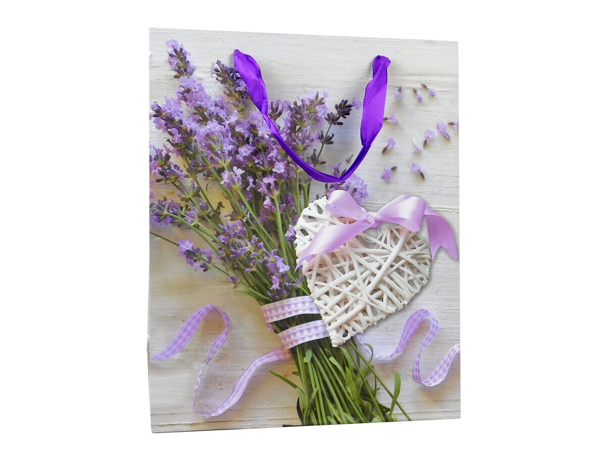 MAKRO - Taška darčeková 26x32x10cm, levanduľa srdce