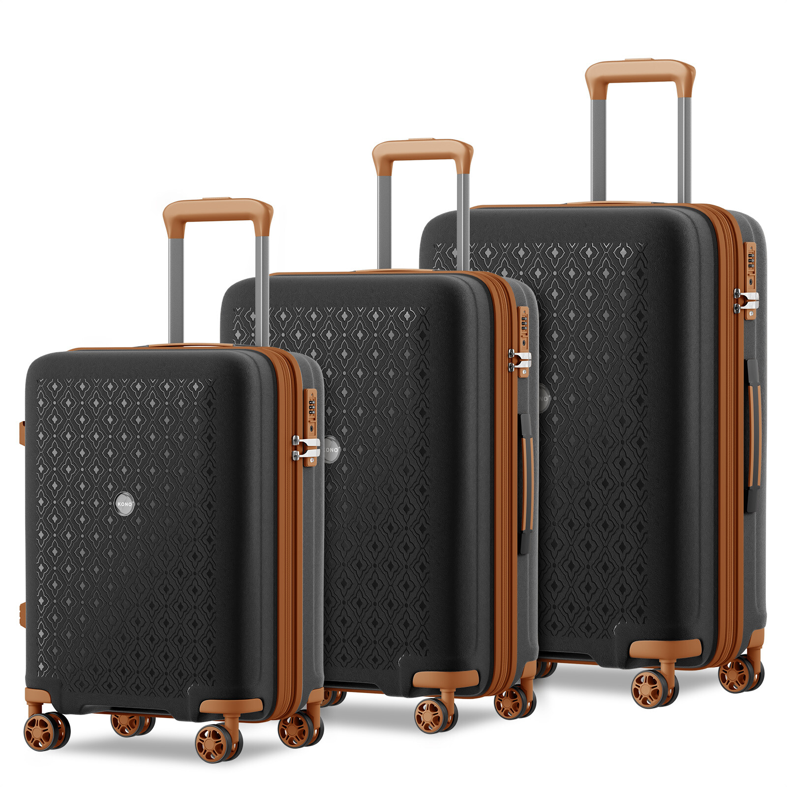 Cestovná sada troch kufrov z polypropylénu 41/76/114 L KONO - čierno-hnedá