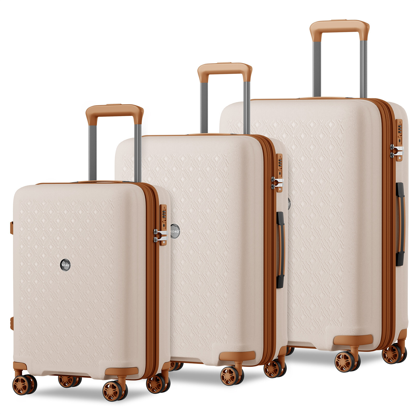 Cestovná sada troch kufrov z polypropylénu 41/76/114 L KONO - béžovo-hnedá
