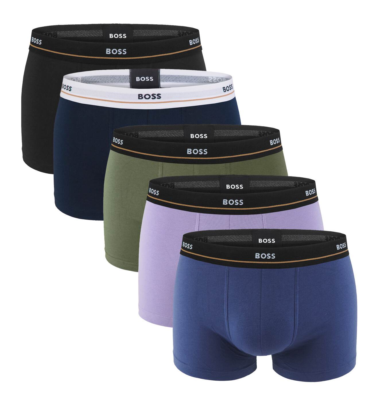 BOSS - boxerky 5PACK essential cotton stretch blue & army green tones