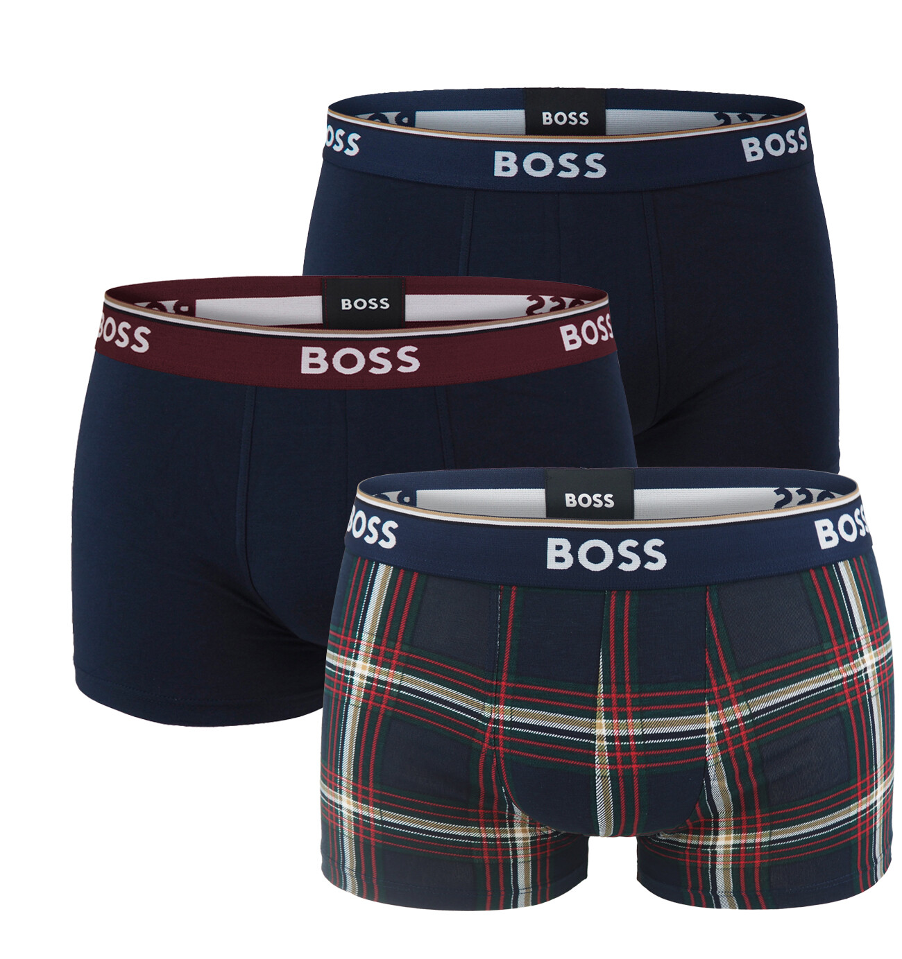 BOSS - boxerky 3PACK Power cotton stretch navy & modern balance