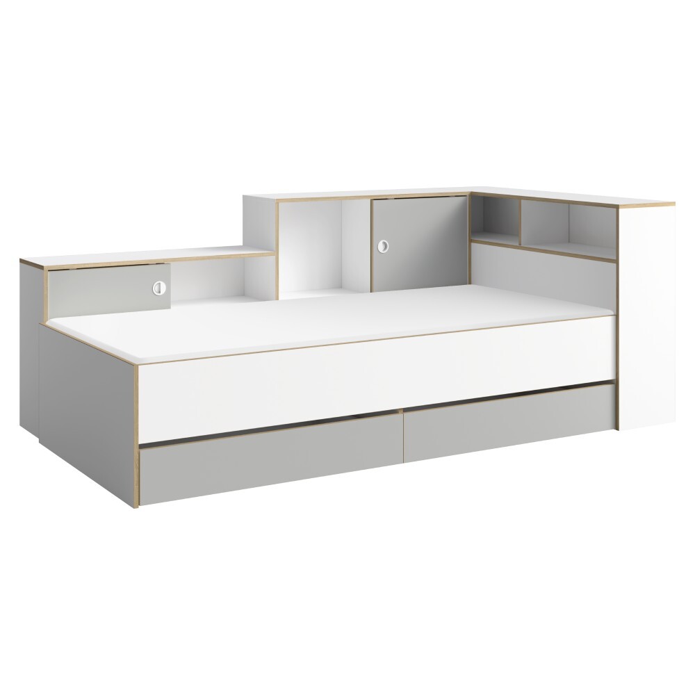 Pinio jednolôžková posteľ s roštom a úložným priestorom biela / sivá