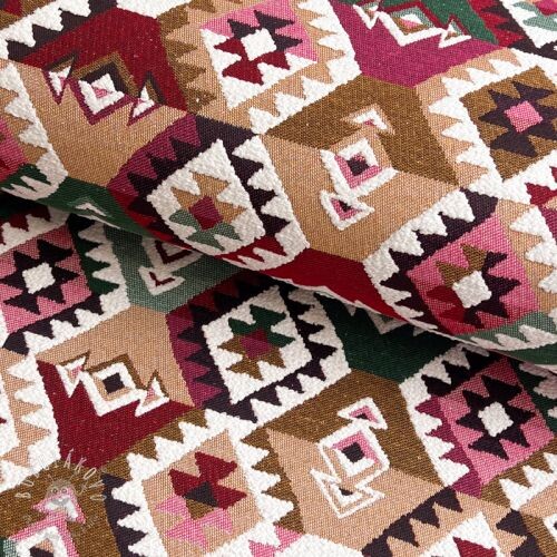 Dekoračná látka jacquard Kilim fuchsia vert