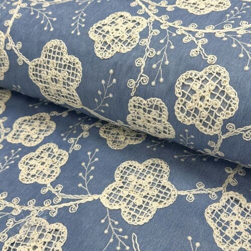 Bavlnená látka JEANS EMBROIDERY Flora design D